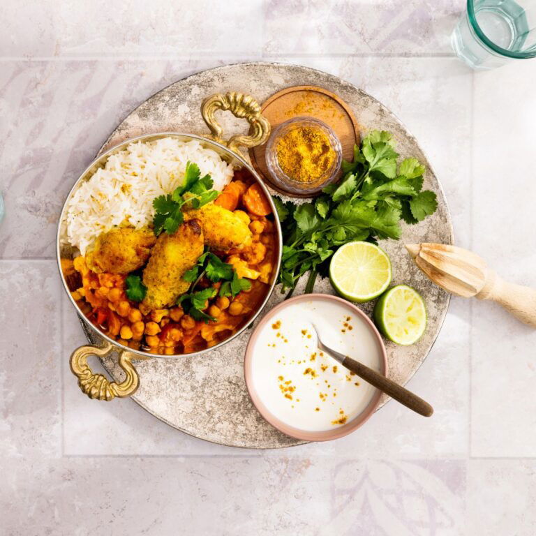 Tandoori masala curry met geroosterde kip