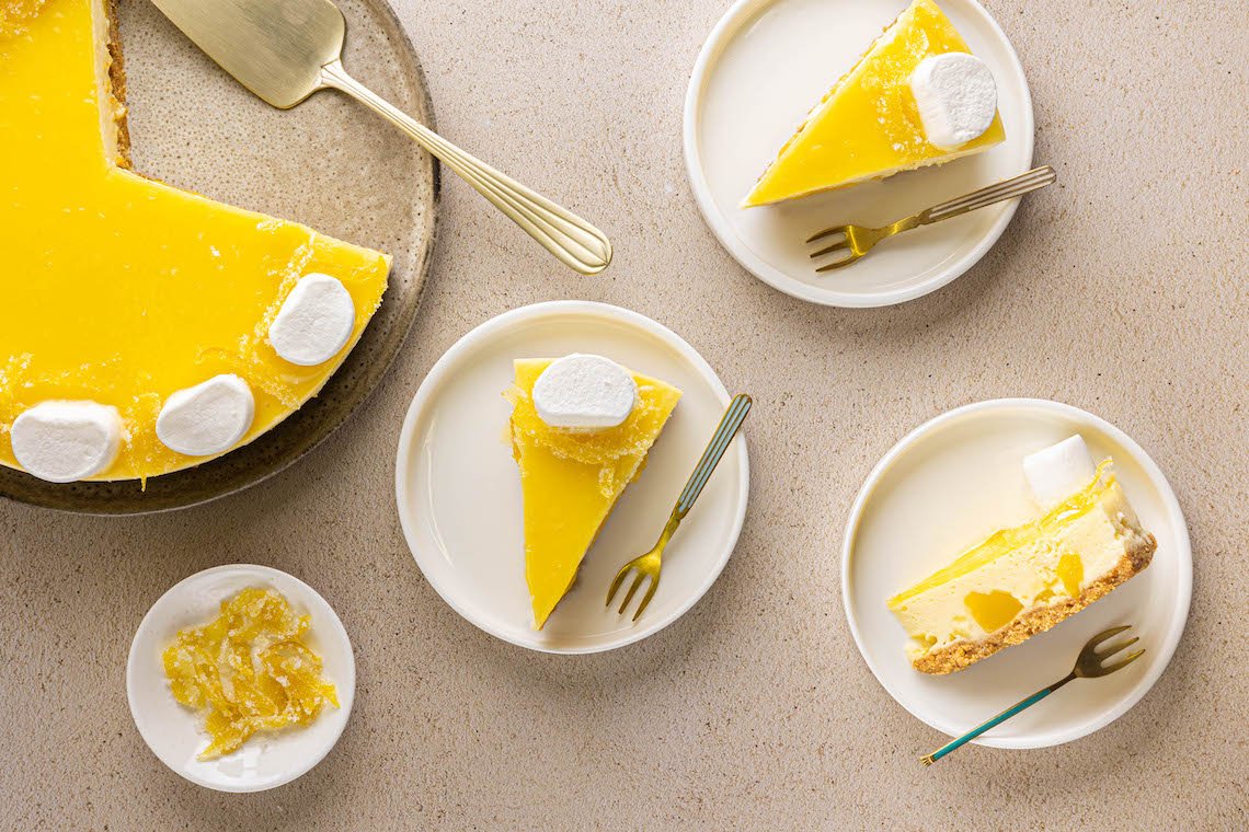 Marshmallow cheesecake met lemon curd