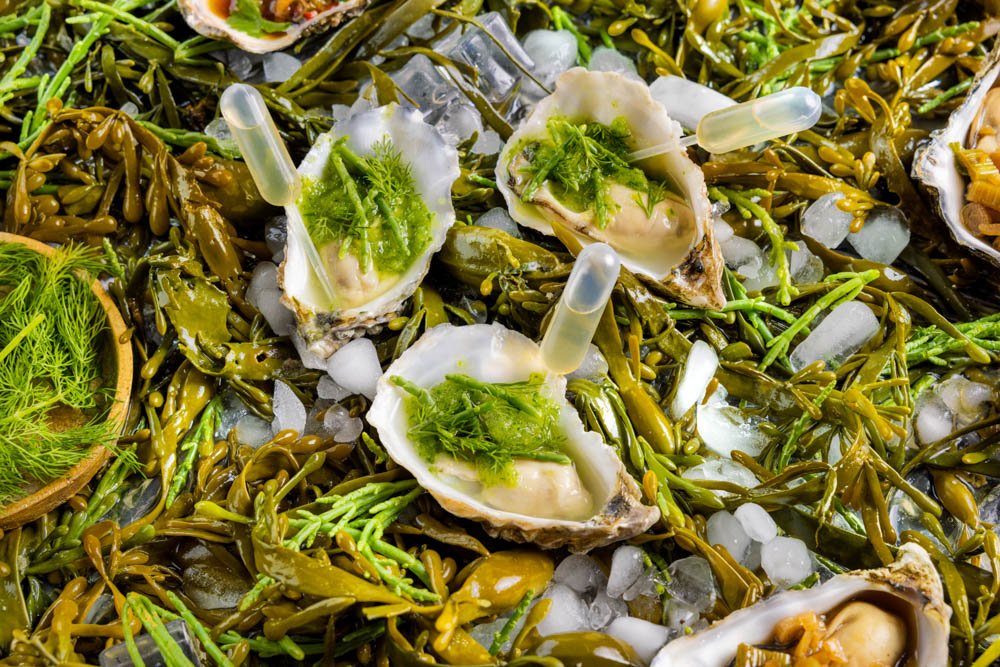 Oesterij oester met limoen, komkommergranité en Hierbas de las Dunas