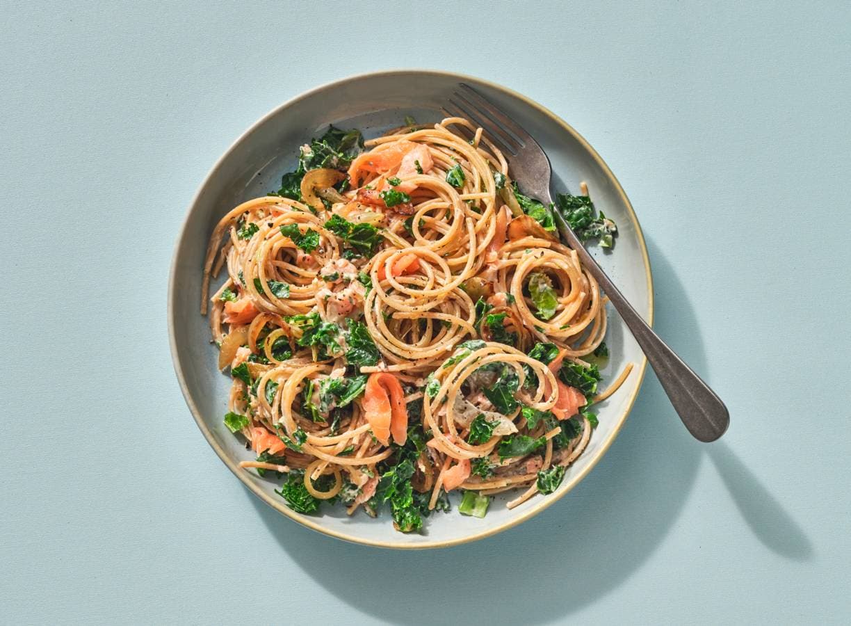 Volkorenspaghetti Met Zalm En Boerenkool